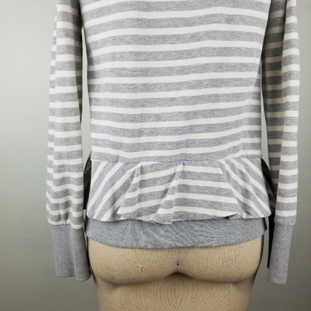 Anthropologie Saturday Sunday Striped Peplum Hoodie, Grey and White, Sz Med - Picture 5 of 8